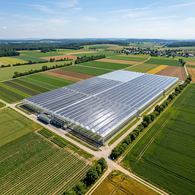 온실 지붕에 설치된 태양광 패널